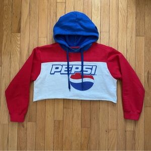 Vintage Pepsi Cropped Hoodie Women’s Small Retro Red White Blue Fleece
